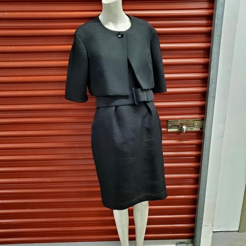 Unger Jet Black Cocktail Dress & Jacket Crop  Blazer Size 10